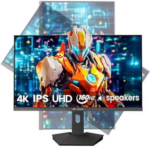 CRUA 27 4K Gaming Monitor, 3840x2160 160Hz UHD IPS Screen, Vertical Height/Swivel/Tilt Adjustable Monitor, Supports AMD FreeSync, Built-in Speakers, 120% sRGB, PIP/PBP