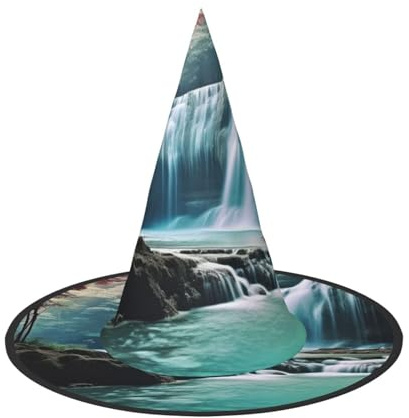 1 chapeau de sorcière pour Halloween, cascade, paysage naturel, chapeau de sorcière, chapeau flottant pour homme et femme, accessoires de costume d'intérieur et d'extérieur, décorations d'Halloween