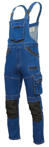 ART.MAS COLEMANN - Salopette da lavoro da uomo, elasticizzati, resistenti, 13 tasche, rinforzate, tasche al ginocchio, per artigianato, edilizia, industriale, 70% cotone, colore: nero/blu, Blu mare, L