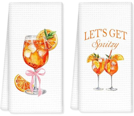 Dermalyx 2 förpackningar färgglada Aperol Cocktail-tema kökshanddukar, gåvor för kvinnor, handdukar för kök och barvagn, dekorativa disktrasor, T