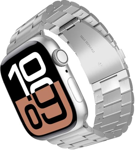ARTCHE Compatible with Metal Apple Watch Straps Series 10 42mm Series 9/8/7 41mm Series 6/SE/5/4 40mm Series 3/2/1 38mm, Watch Strap for Apple Watch Stainless Steel Replacement iWatch Bands, Silver
