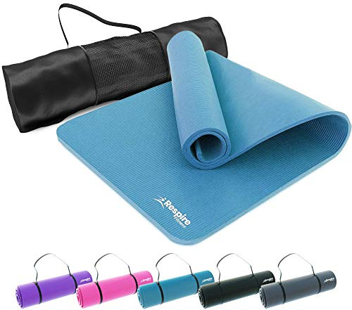Respire Fitness Yoga Mat for Men and Women, 185 x 57 cm, Thick Cushion with Smooth and Ribbed Surfaces, Non-Slip Sweat Resistant Material for Pilates, Stretching, Fitness, and Meditation (Blue)