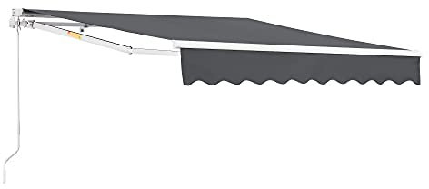 [en.casa] Store Banne Rétractable Manuel Marquise à Bras Articulé avec Manivelle Montage Mural Inclinaison Réglable Aluminium Polyester 350 x 250 cm Gris Foncé