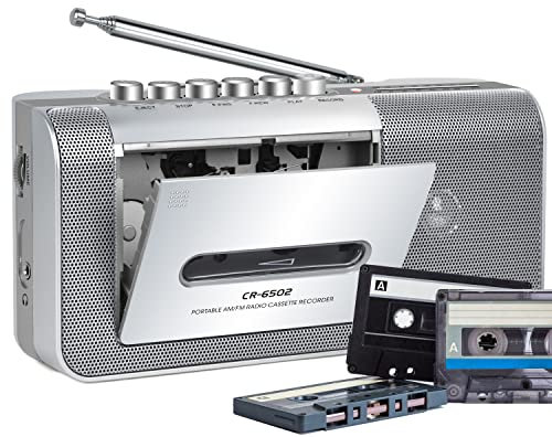 Gracioso Reproductor de Casete y grabadora portátil, Reproductor de Cinta/grabadora con Am/FM, Altavoz Integrado Fuerte, micrófono, Conector de Auriculares de 3.5 mm, Alimentado por batería CA o AA