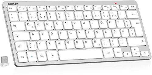 Arteck 2.4G Wireless Keyboard Ultra Slim and Compact Keyboard with Media Hotkeys for Computer Desktop PC Laptop Surface Smart TV and Windows 11/10/8/7, Silver