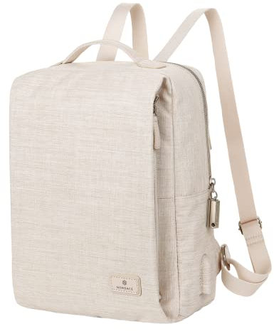 Nordace Siena II Mini Smart Travel Backpack for Women with USB Charging Port, Water Resistant, Beige, Mini, Daypack Backpacks