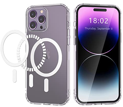 Transparent Magnetische Hülle für iPhone 14 Pro,Kompatibel mit MagSafe,Nie Vergilbung Stoßfeste Schutzhülle Militärschutz Ultra Dünne Handyhülle für iPhone 14 Pro Case Clear