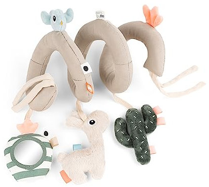 Done by Deer Activity Spirale Lalee Beige - Baby Zubehör, Unterhaltung für unterwegs ab 0 Monate – Das Babyspielzeug kann am Gitterbett, Laufstall, Autositz oder Kinderwagen befestigt Werden