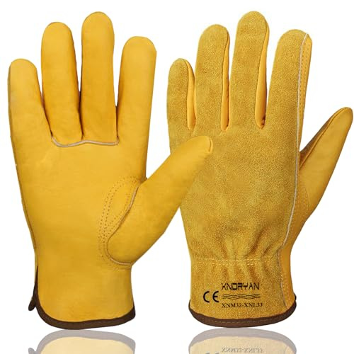 Xndryan Guantes de jardinería para mujer, guantes de jardín para mujer, guantes de jardinería resistentes, a prueba de espinas, cómodos, transpirables, de cuero, guantes de trabajo, guantes de