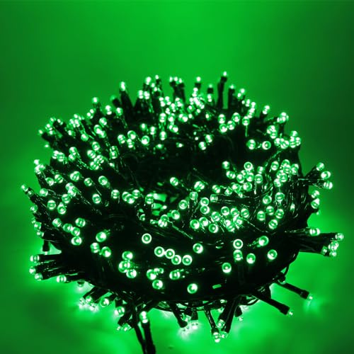 Luccika Julkrans med LED-lampor på grön kabel, för inomhus- och utomhusbruk, 31 V-styrenhet med 8 uppsättningar ljus och minne (grön, 25 m, 500 LED)
