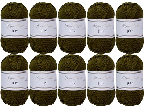 Utopia Crafts JOY - Filato per lavorare a maglia e all'uncinetto, morbido, facile da pulire, 100% poliacrilico, 10 gomitoli da 50 g, 150 m (verde foresta)