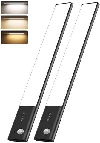 FULEN Lampe LED Rechargeable, 38CM Barre LED Cuisine avec Détecteur de Mouvement Intérieur, Lumière Sans Fil avec Batterie 3500mAh, Éclairage LED Cuisine Sous Meuble, 3 Températures de Couleur,Noir