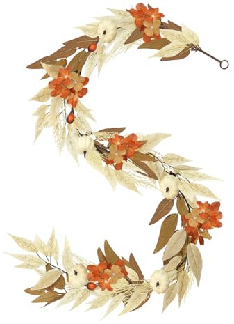 Miaikoe Herbst Girland-6Ft Fall Ahornblatt Hängende Rebe Kürbisse Künstliche Blatt Girlande für Herbst Thanksgiving Weihnachtsfeier Hochzeit Kamin Tür Dekor (weiß)