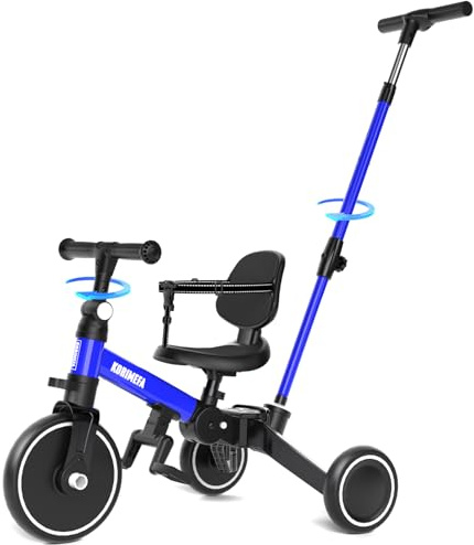 KORIMEFA Triciclos para Niños 6 en 1 Bici Multifunción, Triciclo de Equilibrio Plegable, Bicicleta, Carro de Equilibrio,Caminante Adecuado para niños de 1-4 años con Barra de Empuje Ajustable (Azul)