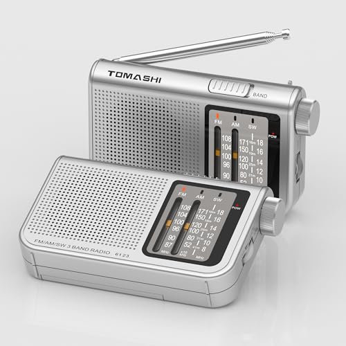 TOMASHI Portable AM FM Shortwave Radio – 3-Band Transistor Radio with Telescopic Antenna, Large Tuning Knob, Battery Powered, 3.5mm Headphone Jack