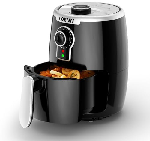 COBNN 2L Mini-heißluftfritteuse, Fritteuse mit Heißluft, 4-in-1-Funktionen, Einstellbarer Timer und Temperaturregelung bis zu 200 °C, knusprige Speisen in Minuten, 99% weniger Öl,1000 W