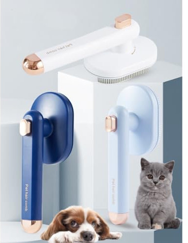 Katzenkamm & Hundekamm mit Krallenschere – Bürste für Kurzhaar & Langhaar – Selbstreinigender Kamm mit Knopf – Hundebürste & Katzenbürste – 3 Farben zur Auswahl - Dunkelblau
