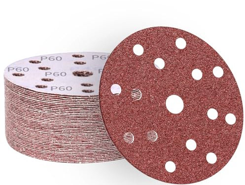 ALPXUXP Schleifpapier 150mm Klett 60 körnung 15-Loch Schleifscheiben Profi für Rund Exzenterschleifer(50 Stück)
