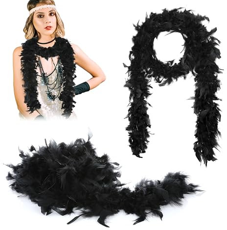 KarneLux Federboa - Kostüm Accessoire für 20er Jahre Style, Charleston Look oder Burlesque - Ideal für Karneval, Fasching, Halloween oder Motto Partys (Schwarz)