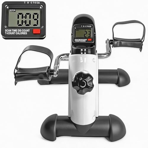 Pedales estáticos para personas mayores, para ejercicio de rehabilitación de piernas y brazos, Pedaleador compacto, portátil y de fácil montaje y uso, Mini bicicleta para ejercicios en casa(blanco)