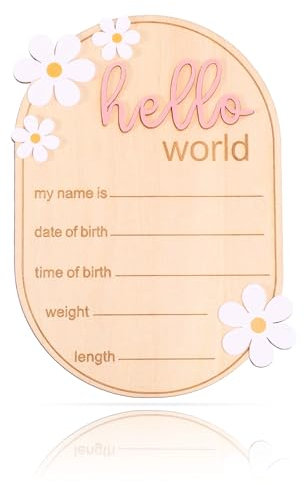 Gosknor Panneau d'Annonce de Bébé, en Bois Bonjour le Monde Personnalisé Panneau d'Annonce Naissance Prénom de Bébé Unisexe Crèche et Hôpital Accessoire Photo Cadeau Souvenir (Rose)