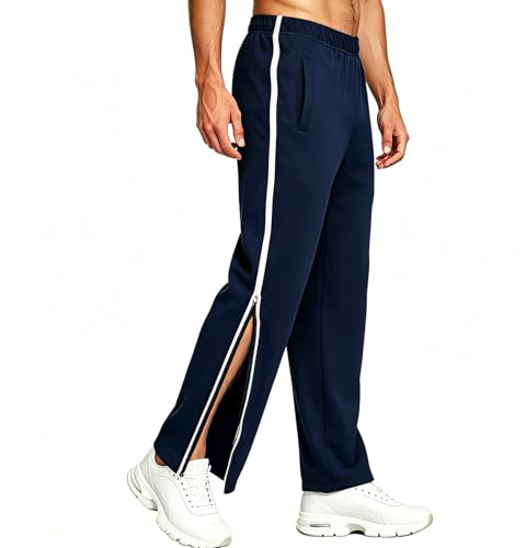 Neteson Pantalon de Rééducation pour Homme Pantalon de Survêtement à Fermeture éclair Latérale Intégrale Ouverture Totale Pantalons de Jogging à Zips Chirurgie avec Poches