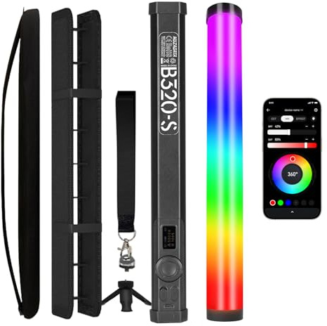 PHOTOOLEX RGB Tube Light, 5200mAh Magnetic Handheld Light Stick, 360°Full Color LED Video Lighting Wand, 2500K-9900K, 21 Scenes, CRI 96+, for Studio Photography Vlog Recording Streaming