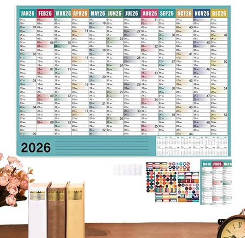 Calendrier 2026 - Grand Calendrier Mural Semainier 2026 45,7 x 61 cm - Agenda Scolaire de 12 Mois pour Organisateur Étudiant Professeur Maison Dortoir Appartement Noël