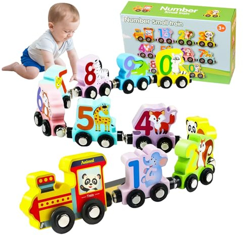 Tmefoy Treno Magnetico Educativo Trenino Legno Giocatto, Treno dei Numeri, Trenino di Numero Colorato, Montessori Trenini Legno, per i Giocattoli Educativi Montessori