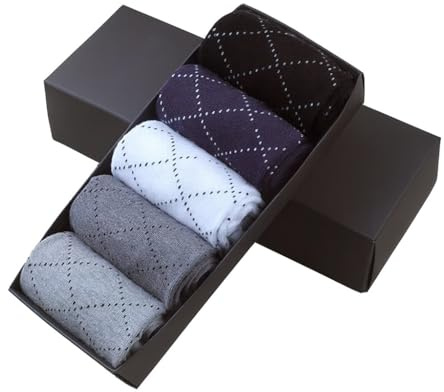 CAA Pime Men's Argyle Dress Socks Gift Set- 5 Pairs - Breathable, Soft & Comfortable - Classic Bussines & Casual Socks in Gift Box size 4-9
