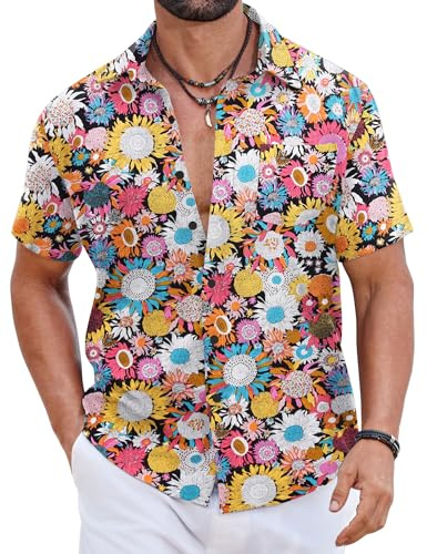 COOFANDY Camisas Hawaianas Hombre 100% Algodón, Camisas Verano Manga Corta Botonadas, Tops Tropicales Playa Corte Regular