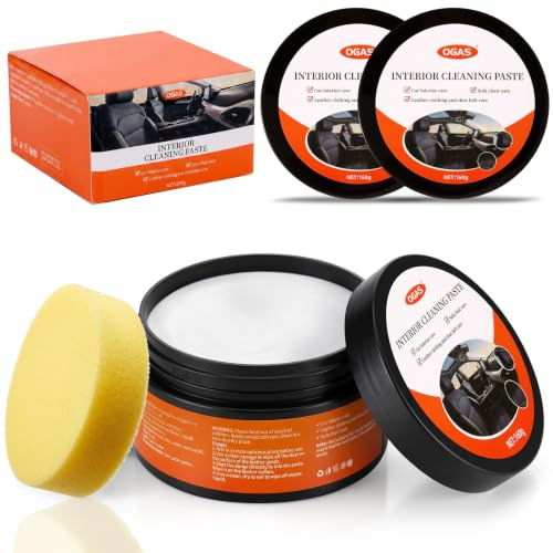 Crema Pulizia Interni Auto 160g x 2, Pasta Abrasiva Auto con Spugna, per Lucidare e Pulire Pelle, Plastica e Cruscotto, Crema Manutenzione Interni Au-to