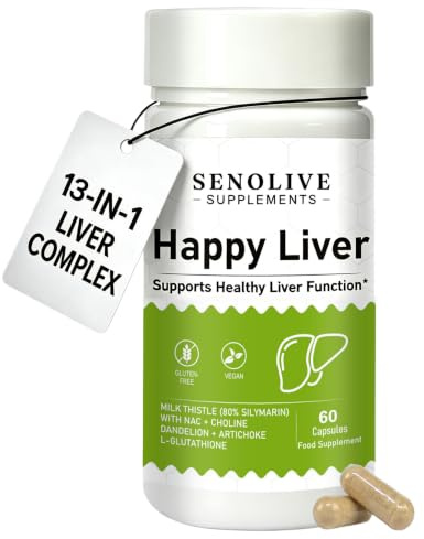 Happy Liver Milk Thistle 6000mg 80% Silymarin High Strength Capsule, Milk Thistle Liver Support with NAC, L-Glutathione, Artichoke, Dandelion & Choline, Liver Restore Supplement Normal Liver Function