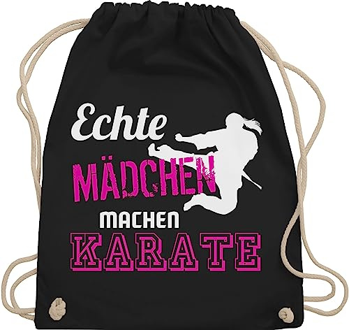 Shirtracer Turnbeutel Rucksack - Kampfsport - Echte Mädchen machen Karate - Unisize - Schwarz - geschenk kinderturnbeutel sport coole turnsack tasche kinder 25. geburtstag nur stoffrucksack beutel