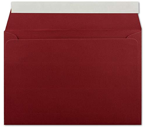 50 gerippte Briefumschläge DIN C6 Dunkelrot - 11,4 x 16,2 cm - 100 g/m² Post-umschlag ohne Fenster Haftklebung mit Abziehstreifen - Colours-4-You