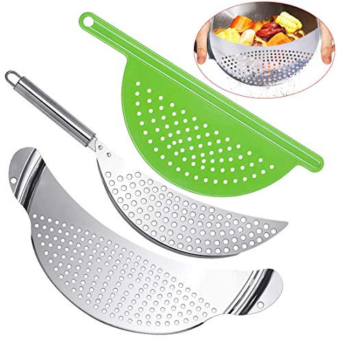 3pcs Stainless Steel Pot Strainer, Crescent Pasta Strainer Fits up to 9 Pots for Noodles, Fruit, Veggies
