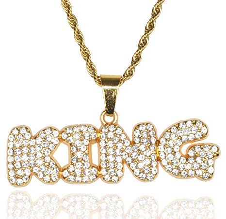 Halukakah Gold Chain for Men Iced Out,18k Real Gold Plated Full Cz Bubble Letter KING Pendant Necklace,Lab Diamonds Prong Set,with Rope Chain 24 FREE Giftbox