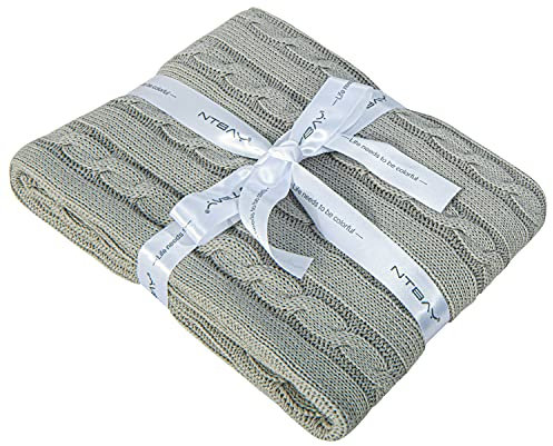 NTBAY 100% Pure Cotton Cable Knit Toddler Blanket, Super Soft and Warm Breathable Baby Blanket for Cot Bed, Stroller, Nursery, Travel, Newborn, Grey, 76x102 cm