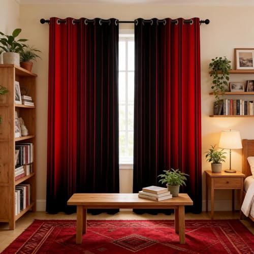 Loussiesd Abstract Ombre Curtains Kids Teens Red and Black Window Curtains for Bedroom Living Room,W46*L54