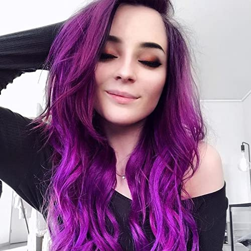 AFBeauty Perruque synthétique longue et ondulée résistante à la chaleur avec dentelle frontale Violet foncé avec racine noire