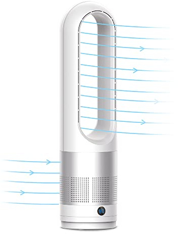 iN Bladeless Fan | Standing Tower Fan | Super Quiet Air Cooler & Heater | Compact 22 Tall | Remote Control | Speed Settings | Night-Mode | Safe for Kids, Pets | Energy Efficient | Oscillation.