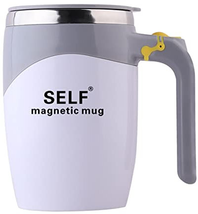 Maizoon Taza Agitadora Automática USB Recargable Taza de Acero Inoxidable 304 sin Eje Magnético para Preparar Café Leche Cacao y Otras Bebidas 400ml/14oz Home Office Travel Gris