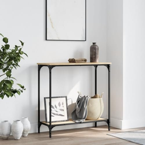 ZEYUAN Konsolentisch Sonoma-Eiche 75x30,5x75 cm Holzwerkstoff, Console Table, Kommode, Beistelltisch, Wohnzimmertisch, Beistellregal, Medienkonsole, Seitentisch - 837708