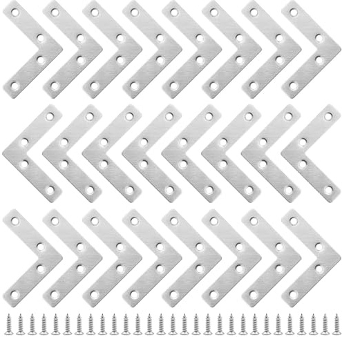 24 Pièces Équerres Plates Angle en L Equerre Fixation Plate Équerre Plate de Réparation Connecteur en Forme de L avec Vis Equerre de Fixation Plats pour Meubles Armoires Tables et Chaises en Bois