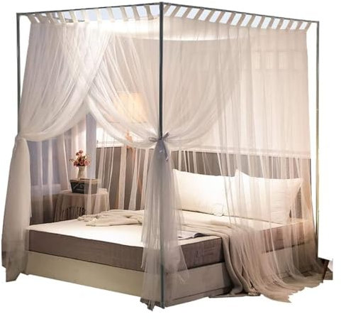 Yoeoefuo Moskitonetz Himmelbett Moskitorahmen 180x200cm 180x220cm 200x220cm Queen-Size Doppelbett Mückennetz Für Zuhause Betthimmel Edelstahl-Halterung Mückenzelt Metallständer (Size : 200x220cm)