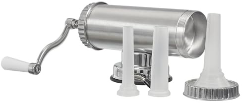 Macchina per salsicce professionale in acciaio inox con 3 beccucci – Insaccatrice manuale/riempitrice per carne – Insaccatore a manovella per salsicce fatte in casa – Argento