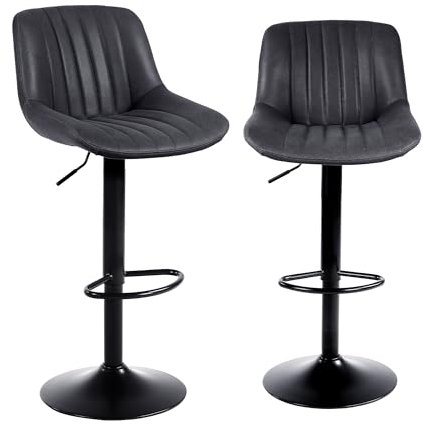 Youhauchair Barhocker 2er Set, Drehbare Barhocker mit Lehne, Höhenverstellbar aus PU-Leder, Moderner Barstuhl Küchenhocker Bar Hocker Bar Stool, Schwarz