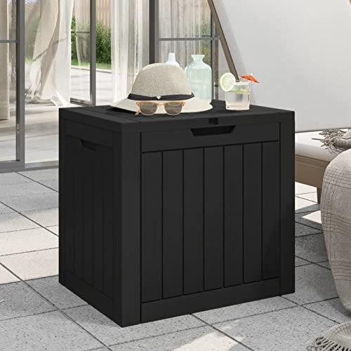 Homgoday Scatola di immagazzinaggio da giardino nera 55,5 x 43 x 53 cm polipropilene, scatola per cuscini da esterno, cassetta per attrezzi da giardino, scatola di immagazzinaggio per balcone,