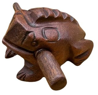 2.75 Inch Wooden Frog Guiro Percussion Instrument with Scraper Stick, Hand Carved Wood Frog Noise Maker for Music Education, Classroom, Meditation (Dark Brown)