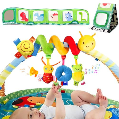 GOTFUN Kinderwagen Spielzeug für Babys Schwarz Weiss Spielzeug Baby Stoffbuch, Hängespielzeug Babyschale Kinderbett Spielzeug Baby Spiral Plüschtier für Kleinkinder ab 0 3 6 9 12 Monaten